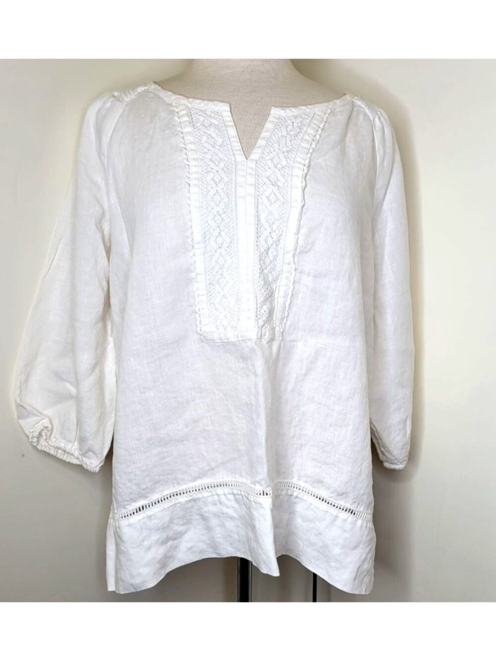 Jones New York Sport White Cotton Blend Blouse XL Cottage core Prarie Boho Indie
